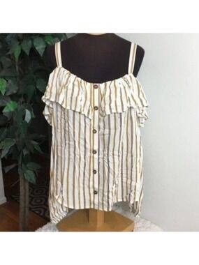 Maurices Striped Ruffle Button-Front Off-Shoulder Top NWT Size Small